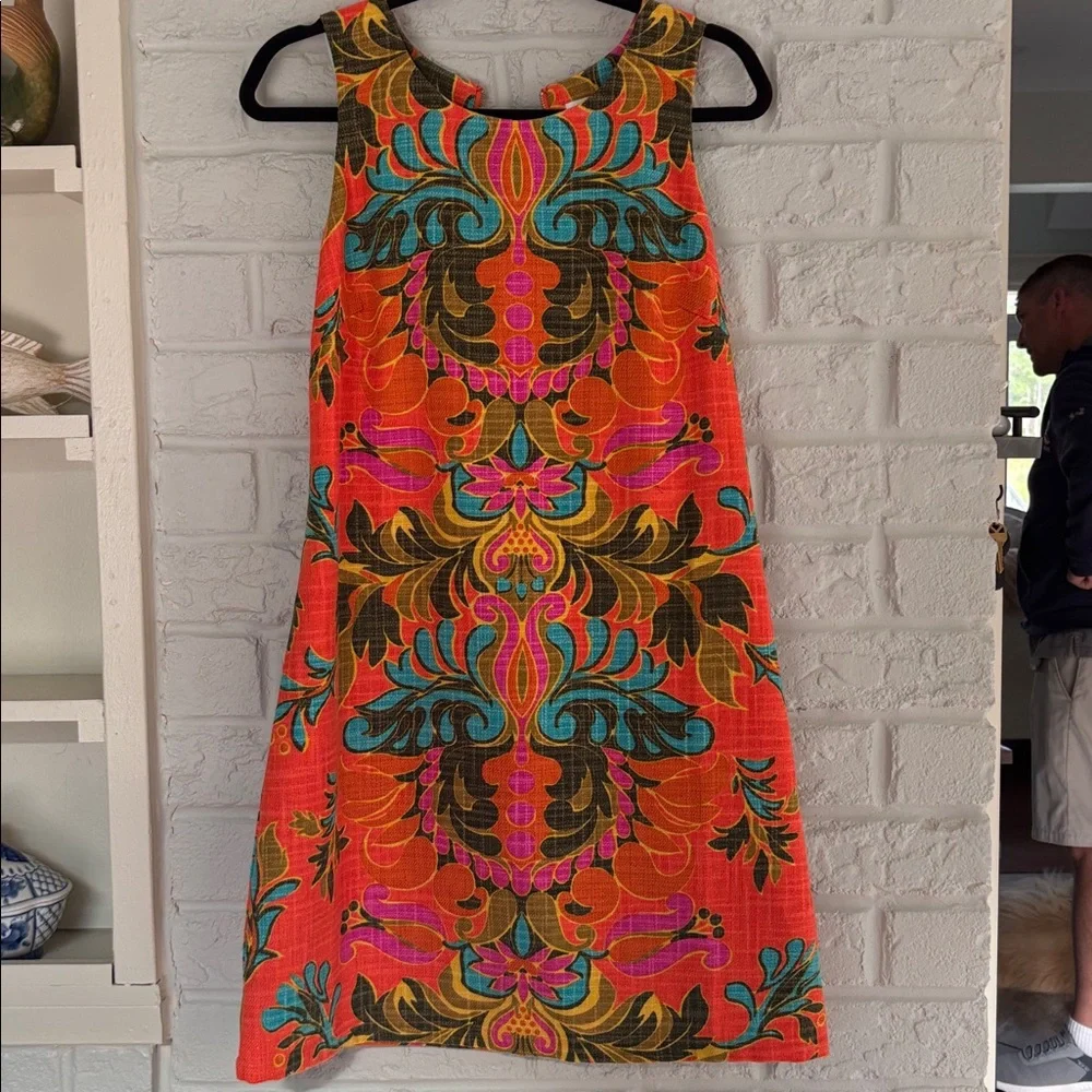 Vintage Julie Brown Colorful Sleeveless Shift Dress Size 8 - Picture 9 of 11